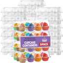 Plastic Cupcake Containers Boxes | 12 Compartment 8 Pack | Disposable High Dome Dozen Cupcake Holder With Lid Bulk | Extra Sturdy Stackable Cupcake Boxes | Durable Muffin Packaging Transporter To Go