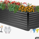 DTIG Galvanized Raised Garden Bed for Vegetables Flowers Herbs, Tall Metal Raised Garden Bed Kit with Garden Tools, Gloves, Plant Labels, Black 6×3×2FT