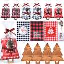 Potchen 9 Sets Christmas Kitchen Gifts Bulk Wood Cutting Board Charcuterie Boards Christmas Kitchen Towels Pine Branches Xmas Cooking Gifts for Home Party Gift Winter Decoration, (Tree Shaped)