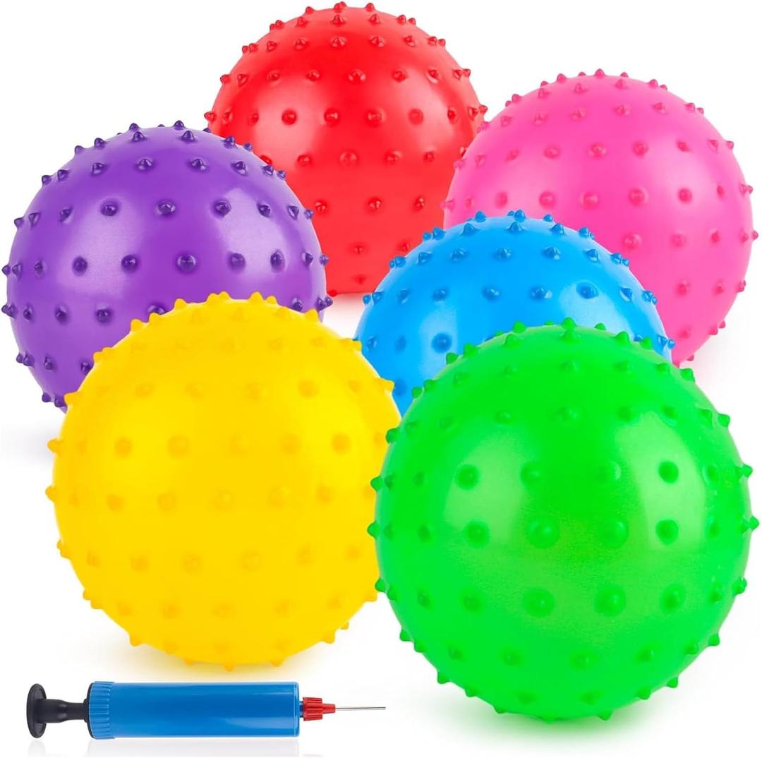 LOVEINUSA 6PCS Bouncy Balls, 7 Inch Sensory Balls for Babies Toddlers, Mini Knobby Ball Spiky Massage Stress Ball with Pump, Party Favors for Kids, Classroom Prize, Goodie Bags Stuffers
