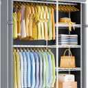 ULIFHOME F2C Clothes Rack with Cover, Clothing Racks for Hanging Clothes, Heavy Duty Garment Rack with Shelves and Hanger Rods, White Closet with Gray Cover, 47.2" W x 16.5" D x 78.3" H, Load 630lbs