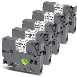 P Puty 12mm 0.47 Laminated White Tape Compatible with Brother Label Maker Tape Replacement for Brother P-Touch Label Tape TZE-231 12mm 0.47 Laminated White for PT-D210 D220 1280 H110 1280 D400, 5-Pack (Black on White)