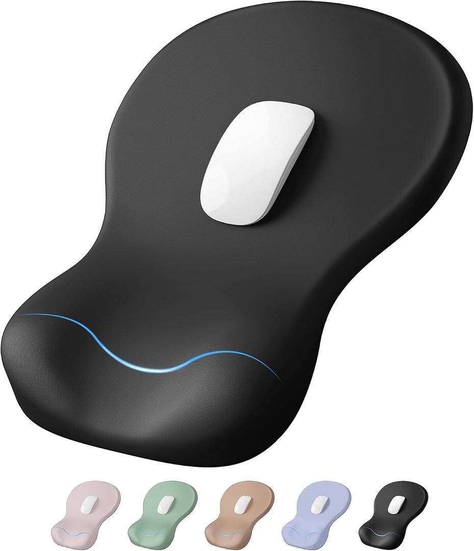 Ergonomic Mouse Pad with Wrist Rest, Black Mousepad with Wrist Support for Desk, Non-Slip Hard Base Mouse Pads, Portable for Office/Home/Travel Work