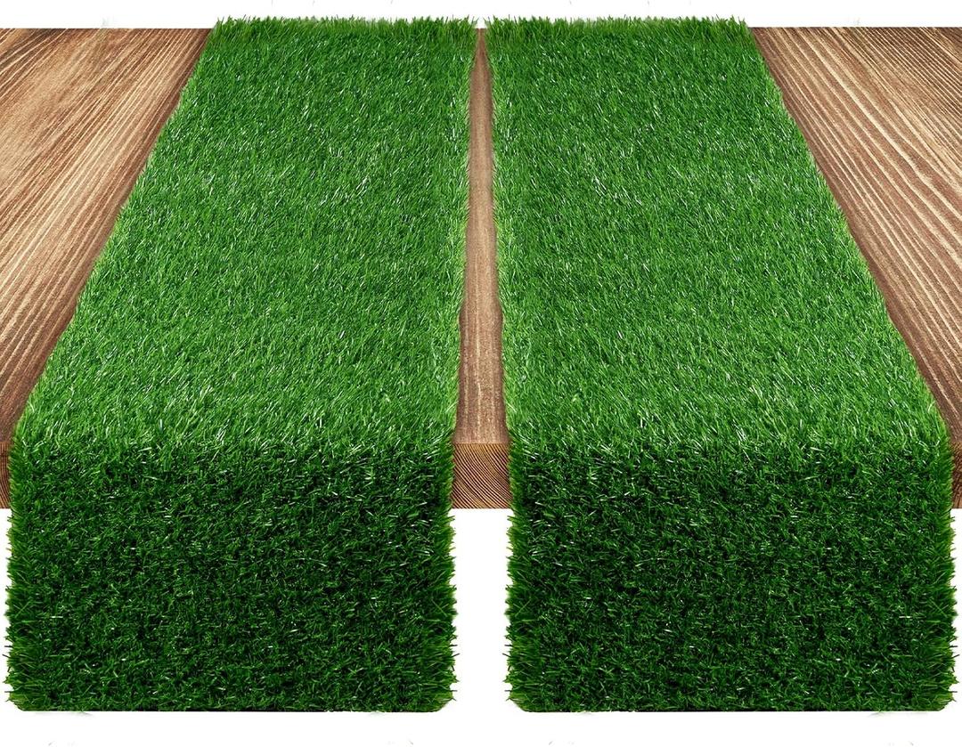 Tranqun 2 Pcs Artificial Grass Table Runner Decoration Football Table Runner 14 x 48 Inch Turf Synthetic Fake Grass Tables Centerpieces Decor for Football Party Favors Wedding Dining Garden Home Decor