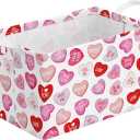 Valentine's Day Basket Colorful Love Hearts Storage Basket with Handles Foldable Valentine's Day Gift Bin Box Container Organizer for Home Office Living Room Decor (Pink)