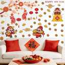 2026 Chinese New Year Window Cling,Lunar New Year Wall Sticker,Vinyl The Year of The Horse Window Cling,Spring Festival Wall Decal,God of Wealth Blossom Lantern Sticker for Glass Home