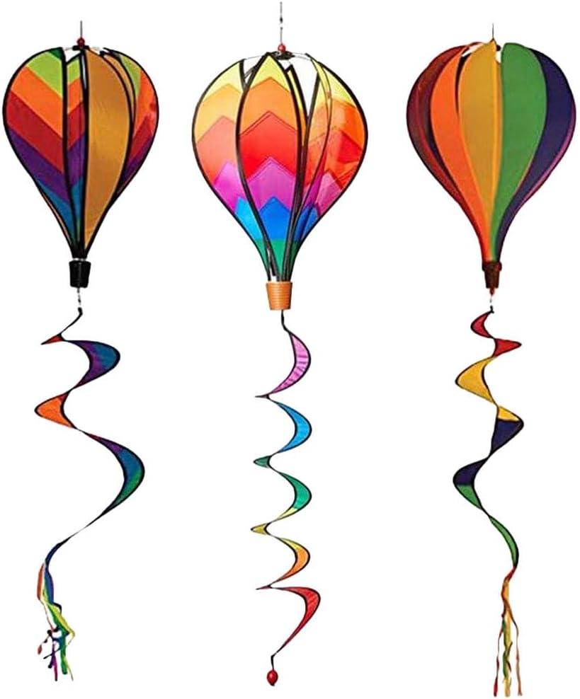3pcs Hot Air Balloon Wind Bar Balloon Decor Rainbow Hot Air Balloon Outdoor Toy Wedding Decor Outdoor Solar Lights Decorative Hanging Wind Spinners to Rotate Sequins PVC Wind Mill (130.00X42.00X27.00CM)