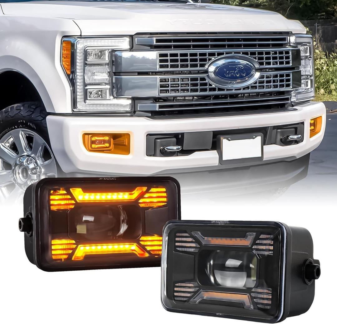 F150 LED Fog Lights, 4inch Fog Lights Upgrade X Design with Amber Turn Signal LED Front Bumper Fog Lamps Compatible with Ford F150 2015-2020 Ford Super Duty 2017 2018
