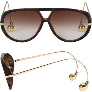 Oversized Aviator Sunglasses with Earring for Women Large Big UV400 Protection Designer 2025 Ladies Shades (A03- Tortoise/2brown)