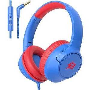 Kids Headphones for School, 85/94 dB Volume Limit, Wired Over Ear Headphones for Kids Boys Girls with Microphone, Foldable Stereo Sound 3.5mm Wired Cord for Kindle Tablet Airplane Travel, Blue