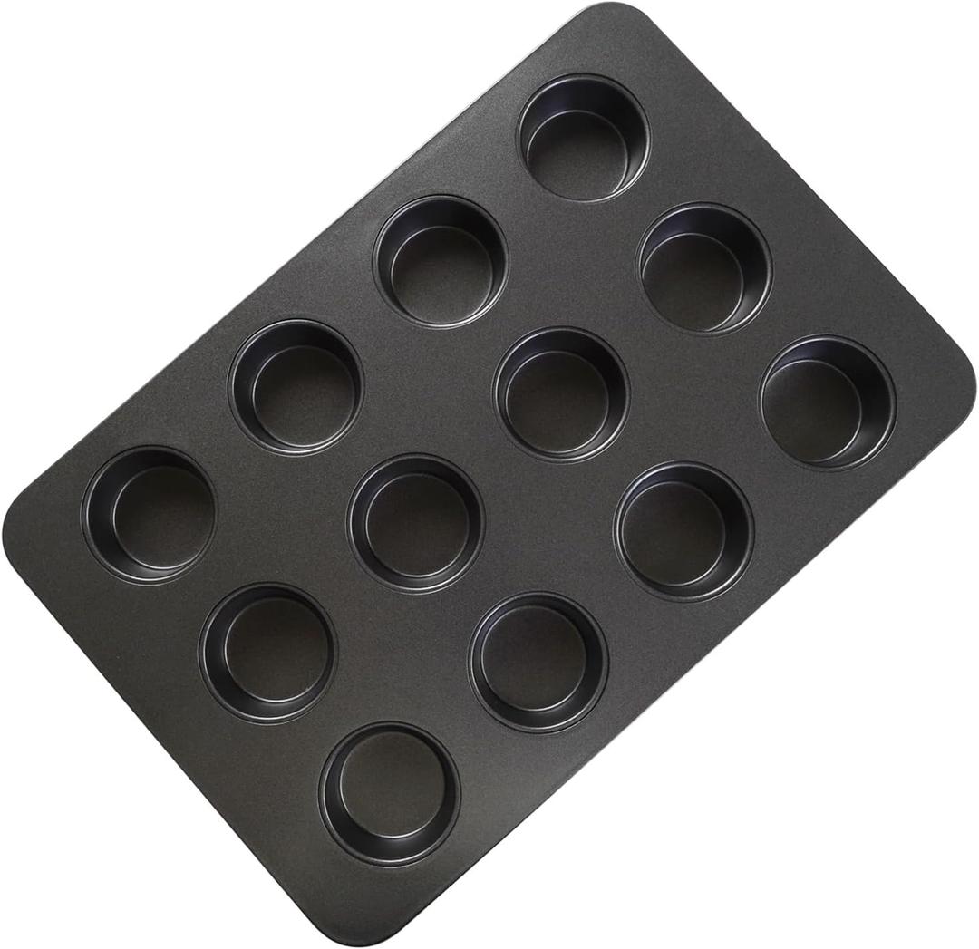 12 Cup Mini Small Muffin Cupcake Pan for Toaster Oven Air Fryer Nonstick Tiny Cake Quiche Cheesecake Tart Baking Tin Tray Bakeware Mold