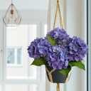 ZYTUYO 4PCS 19.6Inch Violet Blue Faux Hydrangea Artificial Flowers Silk Latex Realistic Full Large Hydrangeas Spring Long Stem Leaves Bouquet Plants for Tall Vase Table Garden Arrangements