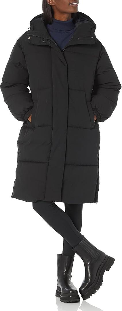 Amazon Essentials Women's Oversized Long Hooded Insulated Puffer Jacket (1X, Black)