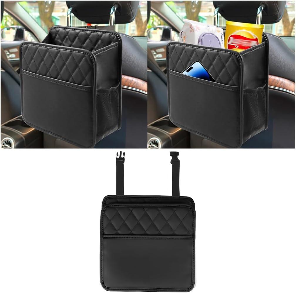 Mandark Car Seat Back Organizer, PU Leather Automotive Backseat Hanging Storage Pocket, Multipurpose Vehicle Travel Essentials Accessories for Kids & Adults, Universal for Most CarsBlack