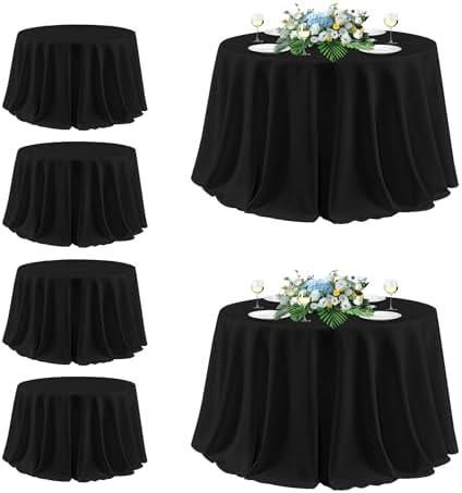 sancua Black Round Tablecloth 132 Inch Diameter, 6 Pack - Circle Polyester Fabric Table Cloth for Wedding Party Reception Banquet Birthday, Washable Formal Table Cover (Fit 54-96 Inch Tables)