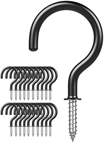 Argojolo Ceiling Hooks – Vinyl Coated Screw Hooks – 1-1/2 Inches Cup Hooks – Screw-in Hooks – 20 Pack – Black