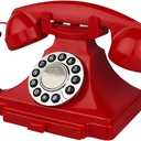 Red Vintage Telephone, Corded Retro Landline Phones for Home, Single Line Old Fashioned House Working Telephone with Loud Ringer for Seniors, Classic Antique Desk Phone for Office/Hotel/School
