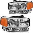 DWVO Headlights Assembly Compatible with 1999-2006 GMC Sierra 1500/2500, 07 Sierra 1500/1500HD/2500HD/3500 Classic, 00-06 GMC Yukon/Yukon XL Headlamp Amber Reflector Clear Lens Chrome Housing