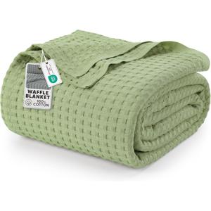 Utopia Bedding Sage Green 100% Cotton Waffle Blanket 300 GSM [Queen - 90x90 Inch] Soft Lightweight Breathable Bed Blanket for All Season