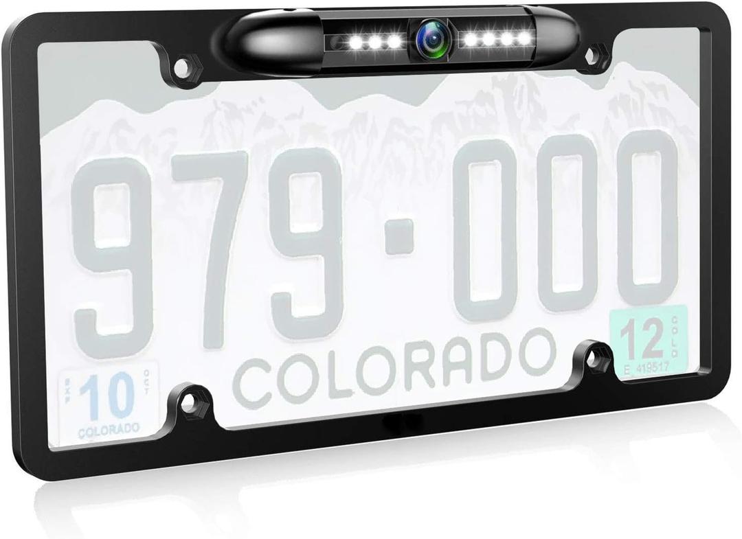 JPP License Plate Backup HD Camera, Rear View Camera 170 Viewing Angle Universal Night Vision Waterproof High Sensitive 7 Bright LED Reversing Car Camera