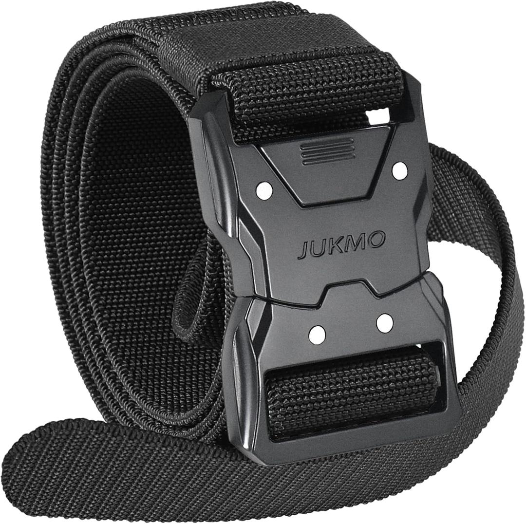 JUKMO Quick Release Tactical Belt, Military Work 1.5" Nylon Web Hiking Belt with Heavy Duty Seatbelt Buckle (Small-for Waist 30"-36" (Length 45"), Black)