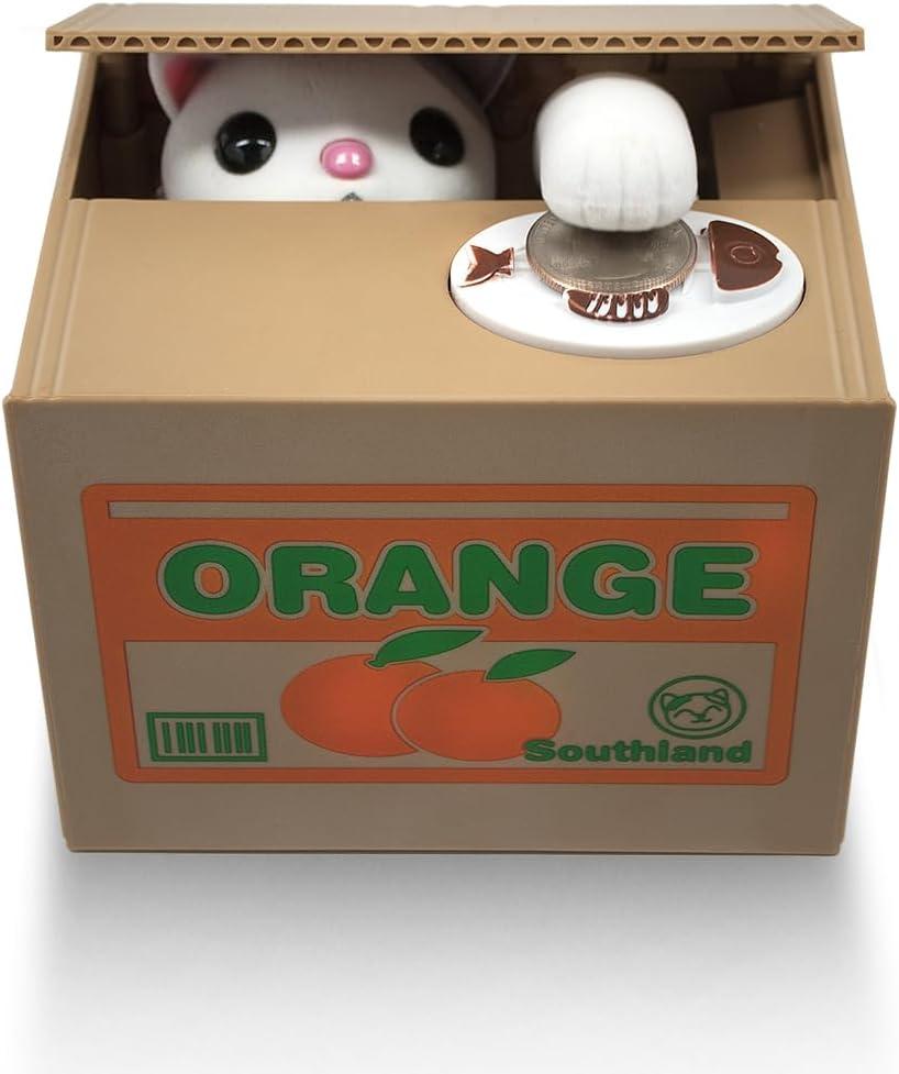 Matney Stealing Coin Cat Box- Piggy Bank - White Kitty - English Speaking