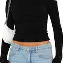 Darong Women's Casual Long Sleeve Boat Neck Off Shoulder Slim Fit Crop Top Going Out Blouses Y2K Tight Shirts (Large, Black)