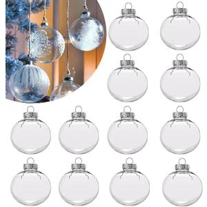 12 Pcs Clear DIY Fillable Ornaments,2.36'' Transparent Balls Plastic Baubles for Christmas, Halloween, Birthday, Wedding Decor, DIY Crafts Decorations (60 mm)