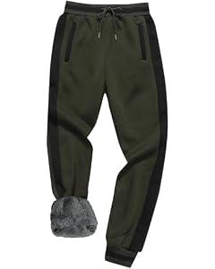 HVERDE Men's Winter Thermal Fleece Sweatpants Thick Warm Jogger Running Pants ArmyBlack(909) XL