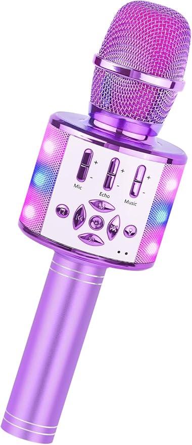 Amazmic Toys for Girls, Kids Karaoke Microphone Toddler Microphone for Kids with Lights, for Girls, Birthday New Year Party Boys Toy Age 3 4 5 6 7 8+(Light Purple)