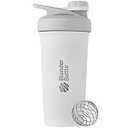 BlenderBottle Sport Twist Cap Shaker Cup Insulated Stainless Steel Water Bottle with Wire Whisk, 24-Ounce, White