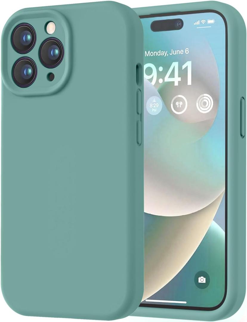 LOVE 3000 Designed for iPhone 14 Pro Max Case, Premium Silicone with [Soft Anti-Scratch Microfiber Lining] Shockproof Protective Phone Case for Men Women Girls 6.7", Pine Green