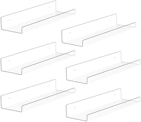 YFEEN Acrylic Floating Acrylic Invisible Kids Floating Bookshelf for Kids Room, Floating Wall Shelves, Funko Pop Display Picture Ledge Shelf Decor, Bathroom Wall Shelves, Clear, 6 Pack, Size: 3.9X15 inches