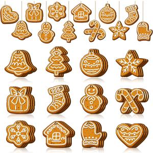 36 Pcs Christmas Wooden Snowflake Ornaments for Tree Mini Snowflake Hanging Ornaments Farmhouse Christmas Decorations for Winter Xmas Home Mantel Holiday Party (Wooden Gingerbread)