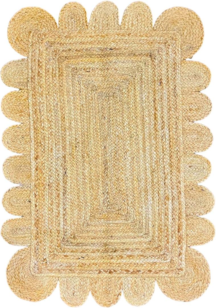Scallop Pattern Jute Bohemian Area Rug (2' x 3')