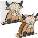 2 Pcs Wooden Highland Cow Napkin Holder Standing Brown Wooden Paper Holder Napkin Tissue Dispenser for Dining Room Cocktail Kitchen Table Countertop Decor