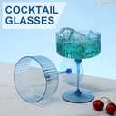 24Pcs Plastic Martini Glasses with Detachable Stems, 10oz Plasitc Ribbed Coupe Glasses Blue Vintage Cocktail Glassware Set Toasting Glasses for Party Wedding Anniversary