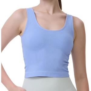 AMRIY Women Tank Top Built in Bra Scoop Neck Workout Tops Ribbed Sports Bra Padded Seamless Crop Tops XL