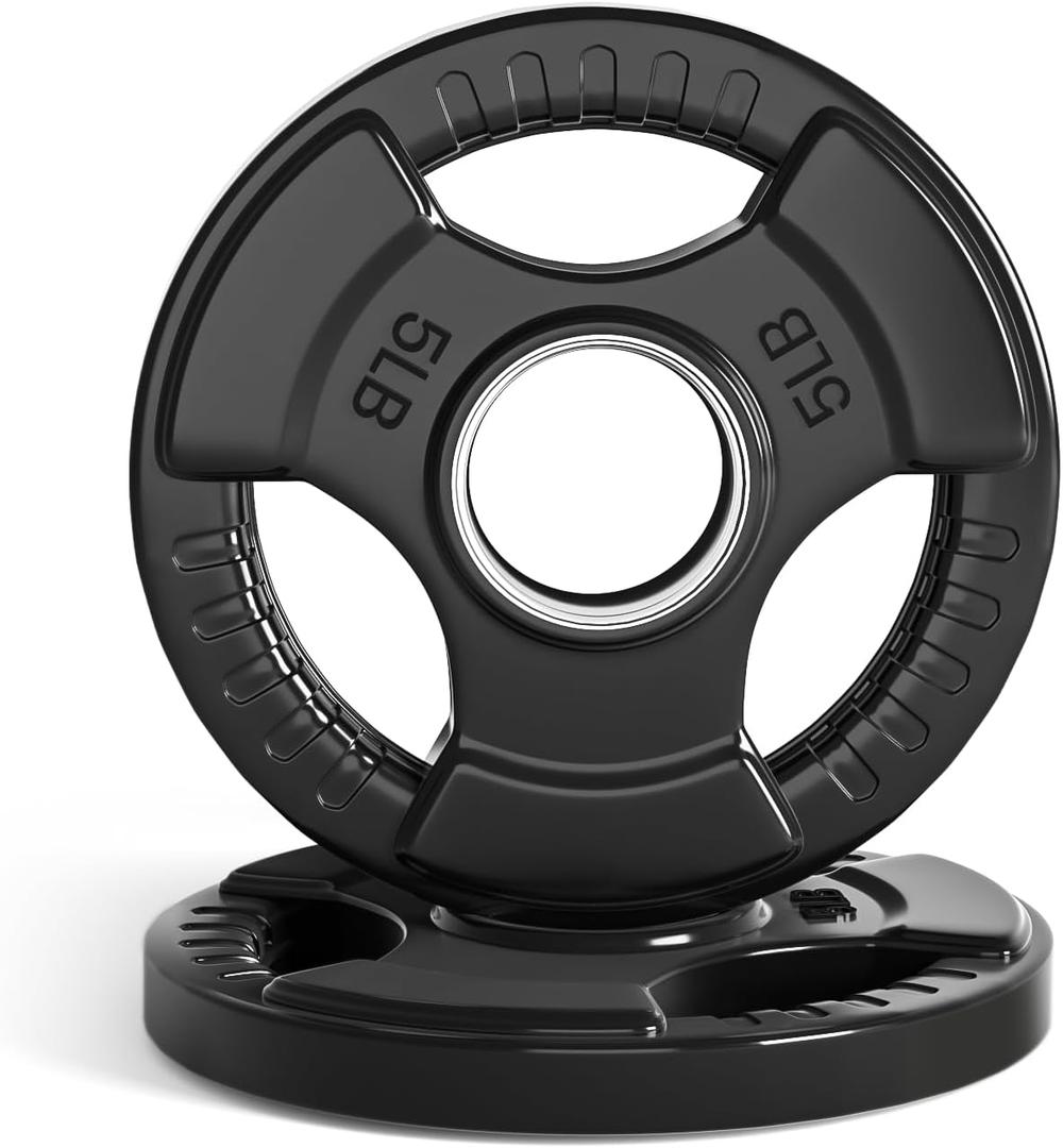 LIONSCOOL 2-Inch Rubber Olympic Grip Weight Plates for Strength Training, Weightlifting, Solid Cast Iron Plate for Barbell in Single/Pair/Set for Home & Gym (5LB PAIR)