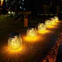 Cooo 2 Pack Crackle Glass Solar Lantern with 30 LED Firefly Lights Waterproof Outdoor Hanging Lamp 215% Larger Solar Panel, Anti-Rust Lids Decorative Lighting for Garden Patio Table