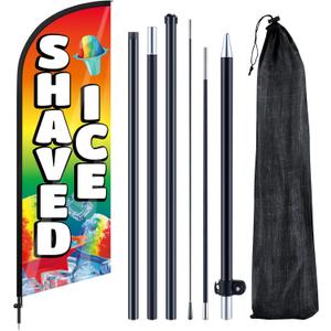 Shaved Ice Feather Flag 7 ft Advertising Swooper Flag Banner Signs with Pole and Ground Stake Stand for Store Business Outside