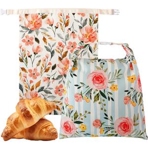 Beeswax Bread Bag, 2 Pack Sourdough Bread Bags, Reusable Bread Bags for Homemade Bread, Organic Cotton Beeswax Sourdough Bags, Wildwood Bloom Series (Pink)