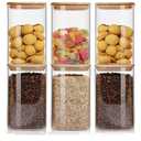 50oz Glass Food Storage Jars Set of 6,Glass Storage Containers Clear Glass Food Canister with Bamboo Lid Airtight For Serving Tea, Coffee, Flour, Sugar, Candy, Cookie, Spice and More (Square)