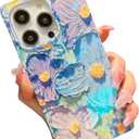 KERZZIL Cute Blu-ray Flower Compatible with iPhone 13 Pro Case Rectangle Edge,Lovely Camellia Floral Anti-Drop Protective Durable Soft TPU Cases Back Cover