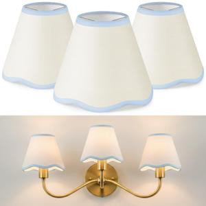 VIHOSE Set of 3 2.9" Top x 5.9" Bottom x 5.1" Height Lamp Shade with Petal Edge Set of 3 Chandelier Shades Fabric Scalloped Lampshade for Floor Wall Lamps Table Living Room Bedroom (Blue Edge)