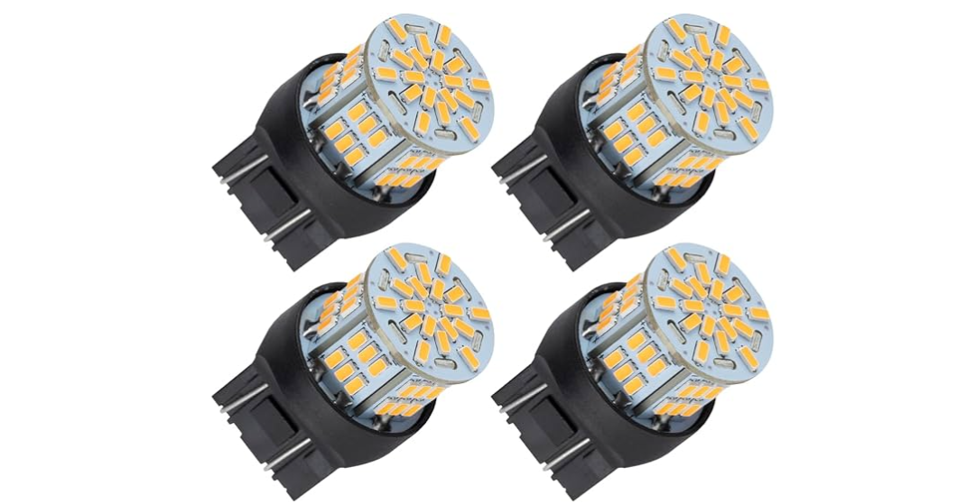 4PCS 7443 LED Bulb Turn Signal Light 12V-24V Super Bright 7440 T20 LED Replacement Light Kit Set for Car Tail Brake Turn Signal Blinker Lights - Amber Yellow