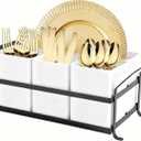 Silverware Caddy Metal Utensil Holder for Party Countertop Silverware Utensil Caddy Cutlery Flatware Organizer for Spoons Forks Plates Napkins white&Black
