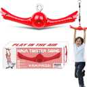 Ninja-Twister Swing Spins Set: Slackline Attachments - 360 Handle Twist-Spin Flips Toy Activate Ninja Powers Warrior Accessories Kids Hang Toys for Playground Backyard, Red