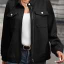 SHEWIN Jackets for Women Fall Fashion 2025 Casual Zip Up Shacket Jacket Lightweight Long Sleeve Shirts Tops (Black, XXL)