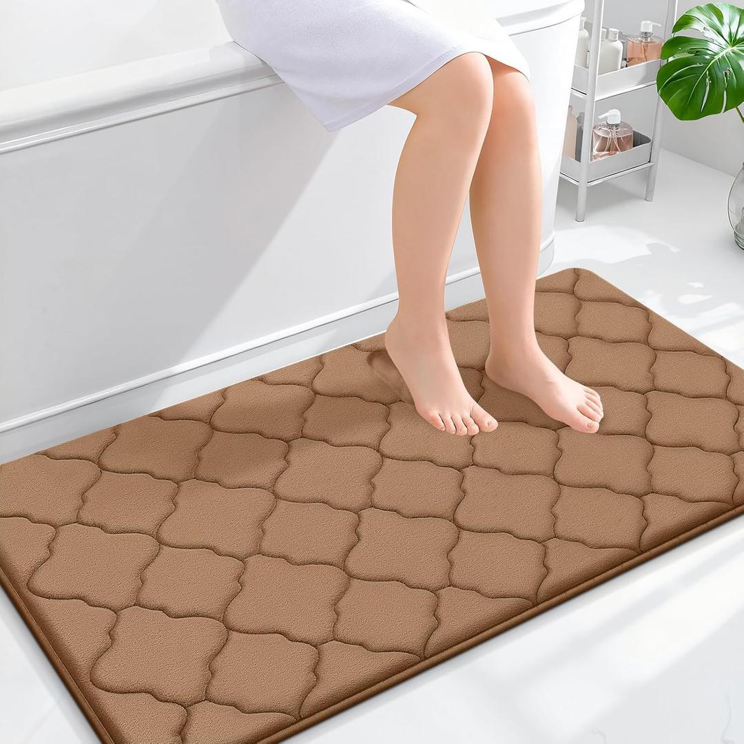 OLANLY Memory Foam Bath Mat Rug 44x24, Ultra Soft and Absorbent Bathroom Rugs, Non-Slip, Comfortable, Machine Washable Bath Carpet for Bathroom Floor, Tub Shower and Home Decor Accessories, Dark Beige